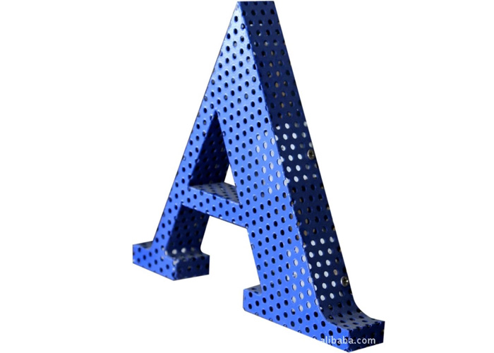Stainless steel perforated letter logo