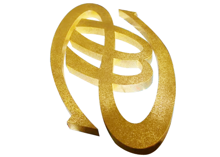 Stainless steel the letter with gold foil finish