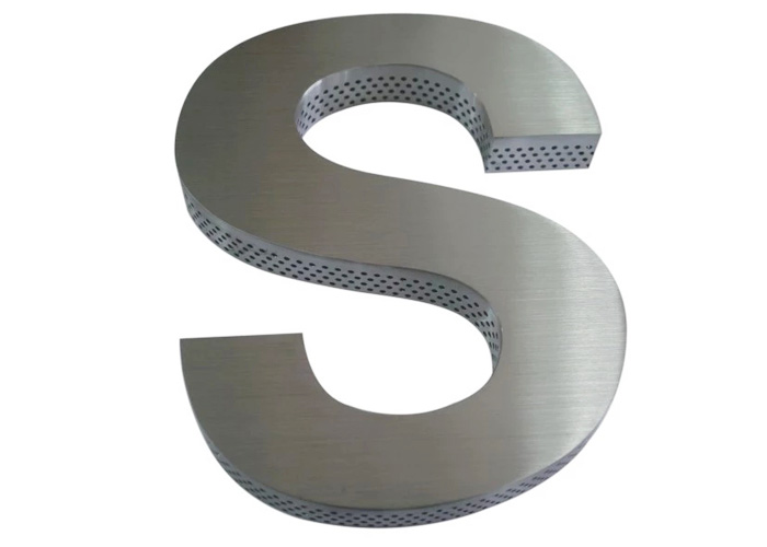 High-quality brushed stainless steel letters with perforated sides