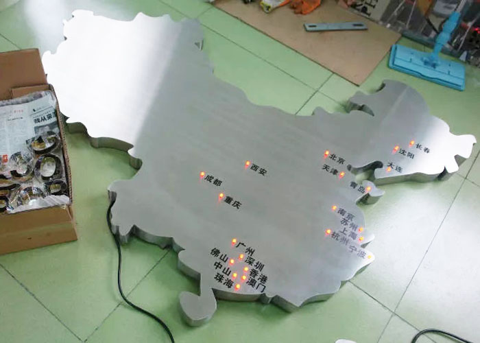 Stainless steel metal sculpture special shape map sign