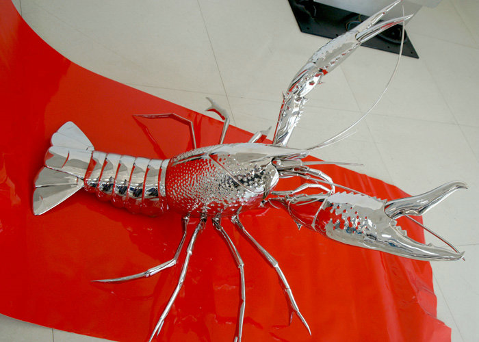 Metal handmade artwork 3d relief decoration stainless steel lobster animal shape